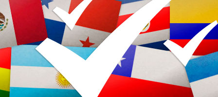 Latin american flags with check